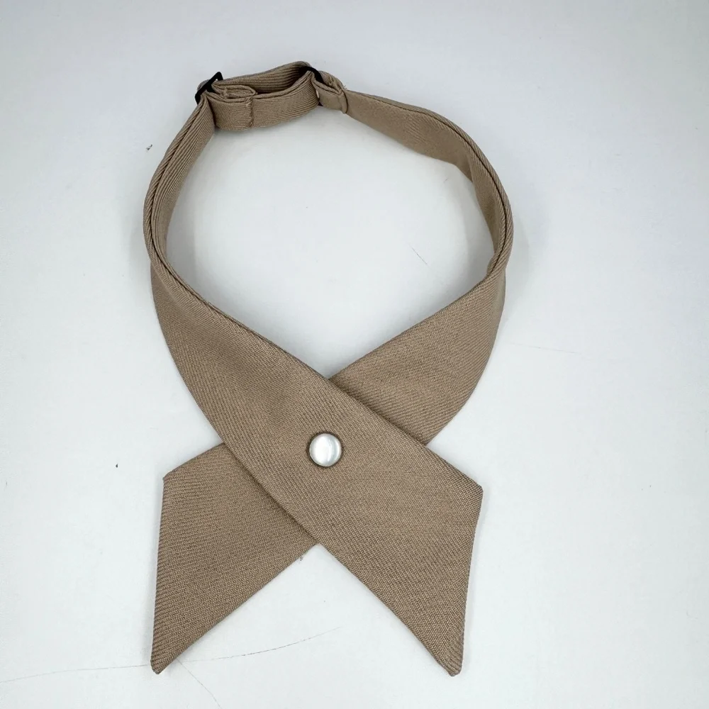 Khaki Criss-Cross Bow Tie for Uniform Adjustable Neck tie Pearl button sn…